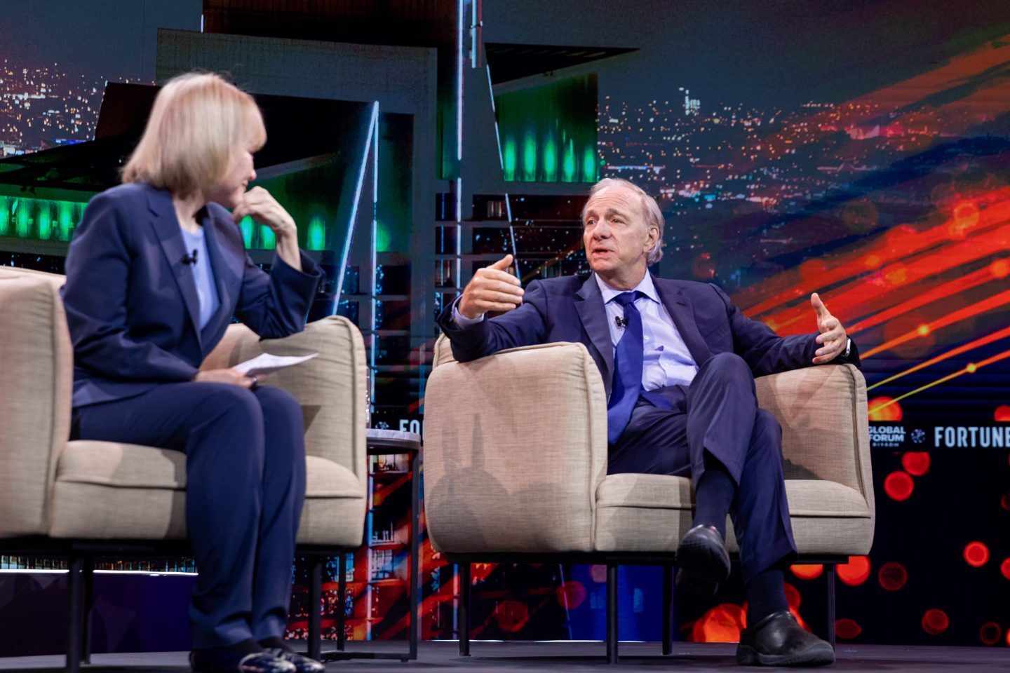 Ray Dalio on stage with Fortune's Diane Brady at Fortune Global Forum this year.