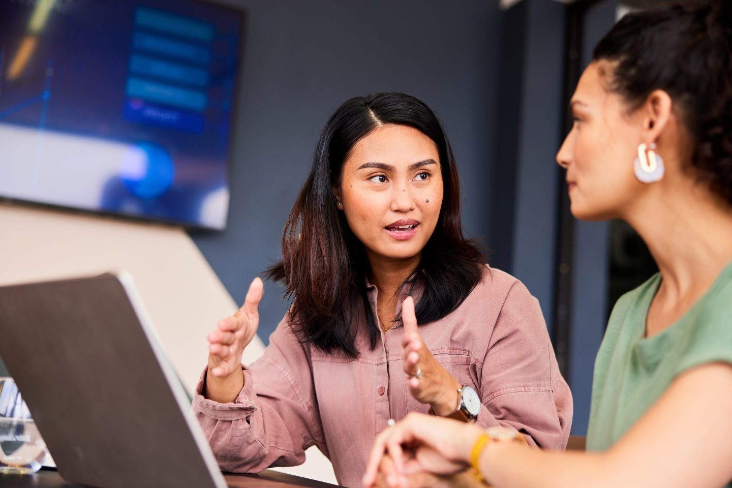 Two businesswomen discussing in meeting