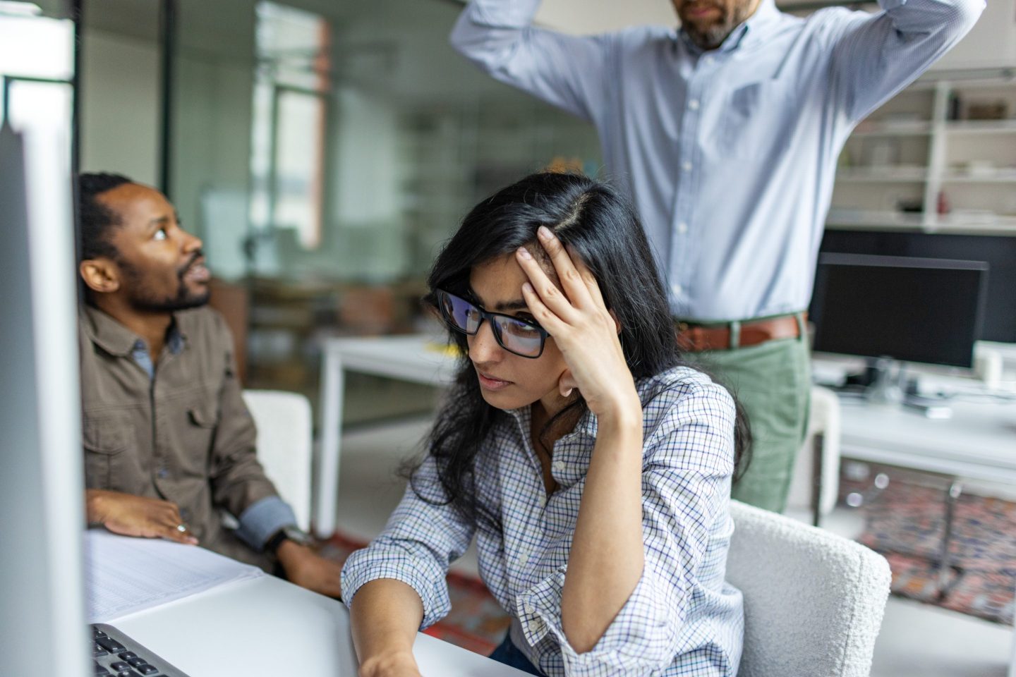 Upset, stressed worker