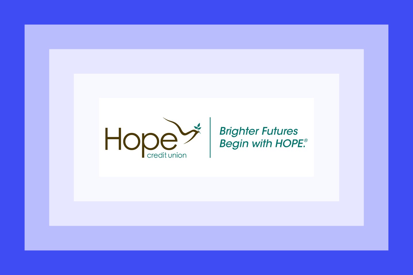 The Hope Credit Union logo on a blue and purple layered background.